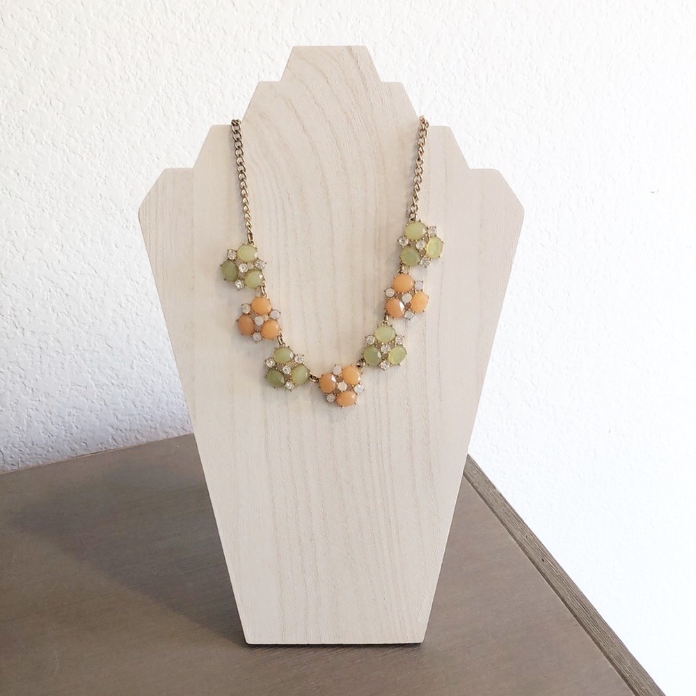 Francesca's Collections green/peach rhinestone necklace